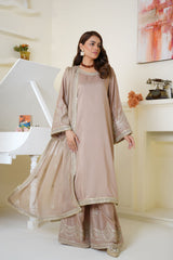 Champagne Beige Embroidered Viscose 3-Piece Suit – Ready to Wear