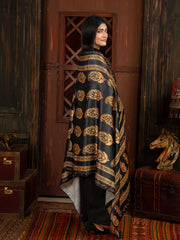 Ajrak Batik Silk Odhni (Golden Black)