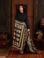 Ajrak Batik Silk Odhni (Golden Black)
