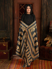 Ajrak Batik Silk Odhni (Golden Black)