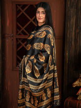 Ajrak Batik Silk Odhni (Golden Black)