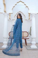 SAPPHIRE BLUE - PRET 3PC Embroidered Dress