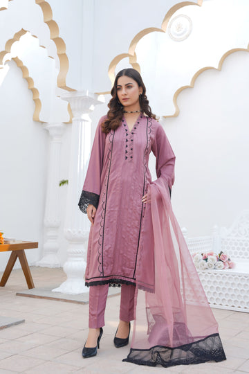 Dusty pink pret embroidered dress 3-piece - ready to wear - Threads & Weaves