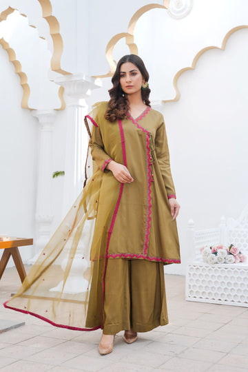 OLIVE GREEN - PRET 3PC Embroidered Dress