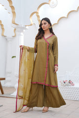 OLIVE GREEN - PRET 3PC Embroidered Dress