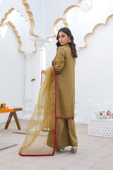OLIVE GREEN - PRET 3PC Embroidered Dress