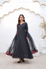 BLACK - PRET 3PC Embroidered Dress