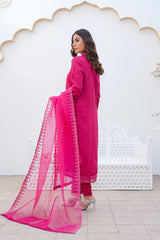 BRIGHT PINK - PRET 3PC Embroidered Dress