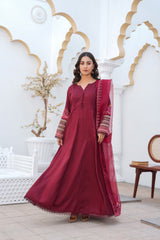 MAROON - PRET 3PC Embroidered Dress