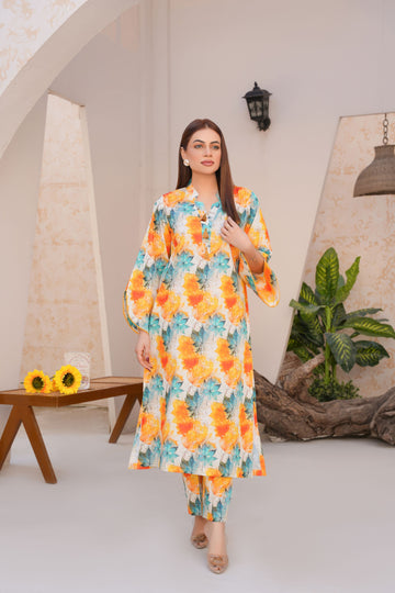 Vibrant floral lawn suit - ready to wear - Threads & Weaves