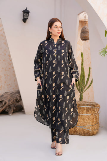 Elegant black floral lawn suit - ready to wear - Threads & Weaves