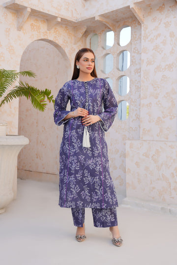 Regal purple floral lawn suit - ready to wear - Threads & Weaves