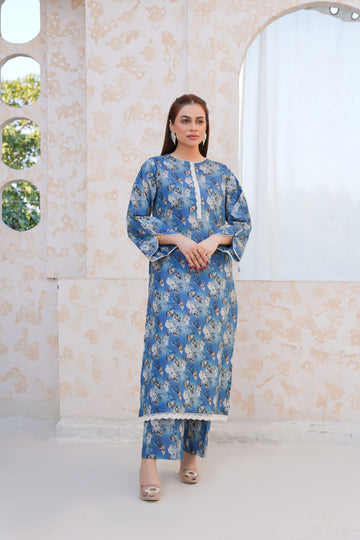 Serene blue floral lawn suit 2-piece - ready to wear - Threads & Weaves