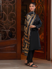 Ajrak Batik Silk Odhni (Golden Black)