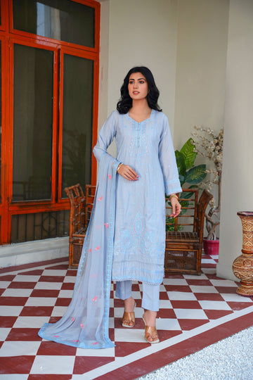 Karandi embroidered dress - unstitched 3-piece suit - Threads & Weaves