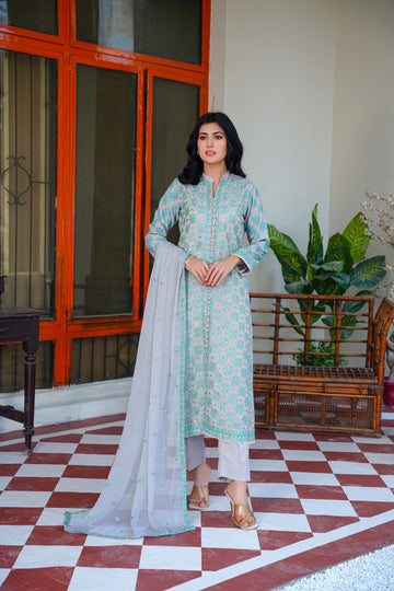 Karandi embroidered dress - unstitched 3-piece suit - Threads & Weaves