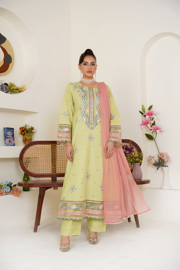 Lime green embroidered lawn suit - ready to wear - Threads & Weaves