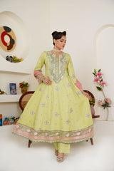 Embroidered Lime Green 3-Piece Ready-to-Wear Lawn Suit with Peach Dupatta