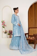 Powder Blue Embroidered Lawn 3-Piece Pret Suit