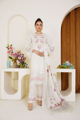 White Embroidered 3-Piece Ready-to-Wear Lawn Suit with Floral Dupatta