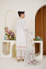 White Embroidered 3-Piece Ready-to-Wear Lawn Suit with Floral Dupatta