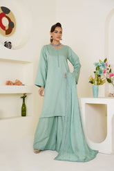 Pastel Sea Green Solid 3-Piece Ready-to-Wear Suit with Embroidered Dupatta & Trouser