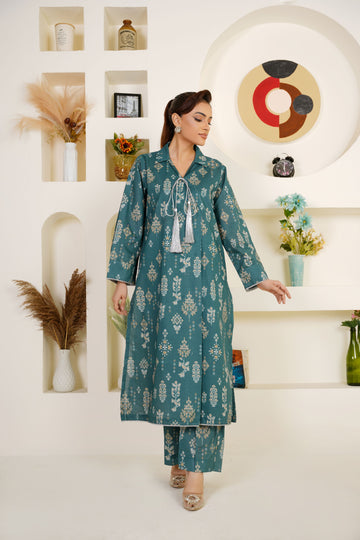 Teal elegance lawn suit 2-piece - ready to wear - Threads & Weaves