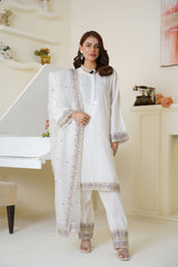 Ivory White Embroidered Viscose 3-Piece Suit – Ready to Wear