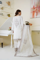 Ivory White Embroidered Viscose 3-Piece Suit – Ready to Wear
