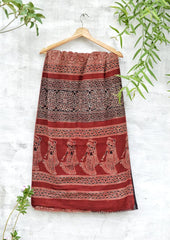 Cotton Mulmul Blockprinted Saari Maroon
