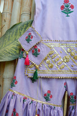 Little Girls Ishq Blockprinted Gharara Set Lavender