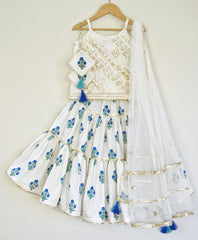 Blue Zircon Blockprinted Lehenga Choli Set