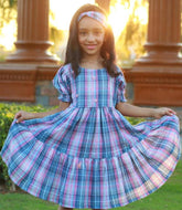 Floral check flared frock