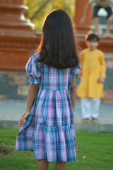 Floral check flared frock