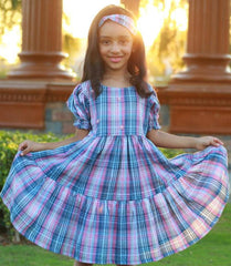 Floral check flared frock