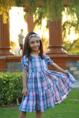 Floral check flared frock