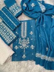 Silver Haze Blue - Hand Made Embroidered 3P