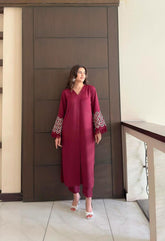 Burgundy Maroon Embroidered Tunic