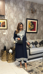 Dark Blue Embroidered