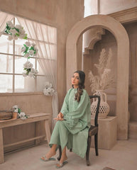 Apple Green Embroidered Two Piece