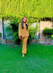 Mustard Crochet Co-Ord set Momina Ammar