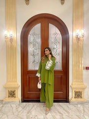 Moss Green Embroidered two pc