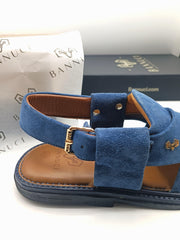 Luxury Blue Peshawari Suede Chappal