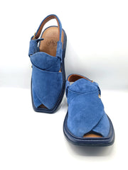 Luxury Blue Peshawari Suede Chappal