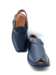 Luxury Traditional Dark Blue Granular Peshawari Chappal