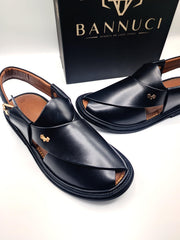 Luxury Round Shape Black Peshawari Chappal