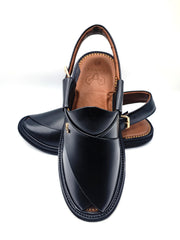 Luxury Round Shape Black Peshawari Chappal