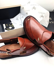 Luxury Round Shape Red Maroon Peshawari Chappal