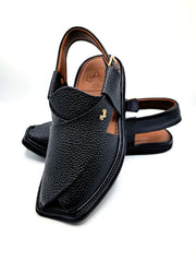 Luxury Traditional Black Granular Peshawari Chappal