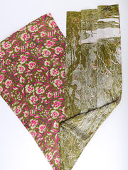 Orchid Floral Stole | Olive | Double Sided